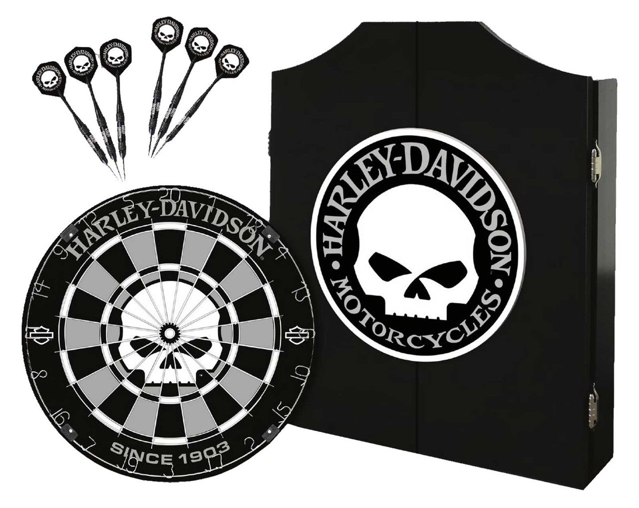 Willie G Skull Logo Dart Board Cabinet Kit– Black Wooden Cabinet | Harley-Davidson