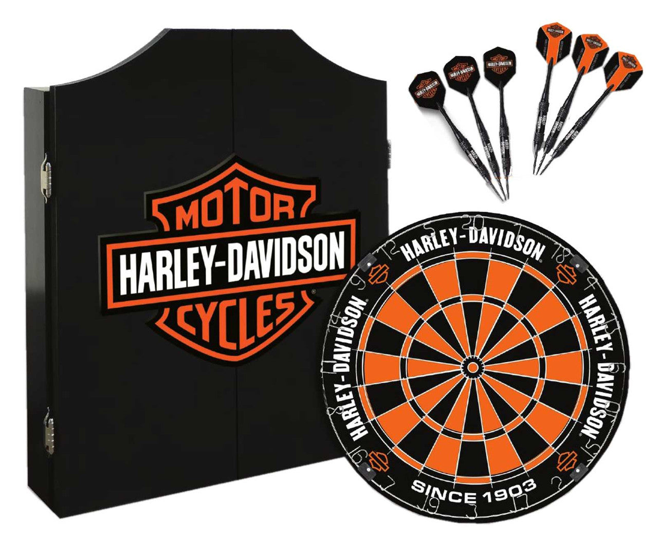 Classic Bar & Shield Logo Dart Board Kit – Black Wooden Cabinet | Harley-Davidson