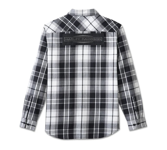 Men's Stacked Bar & Shield Long Sleeve Plaid Shirt - Plaid - Harley Black & Cloud Dancer - Harley Davidson