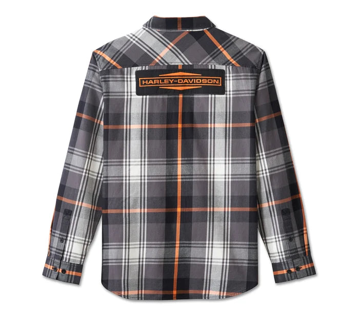 Men's Stacked Bar & Shield Long Sleeve Plaid Shirt - Plaid - Harley Black & Blackened Pearl - Harley Davidson