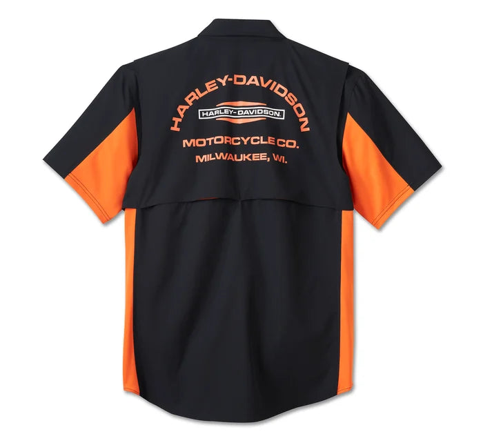 Men's H-D TECH Milwaukee Short Sleeve Shirt - Colorblock - Harley Black & Harley Orange - Harley Davidson