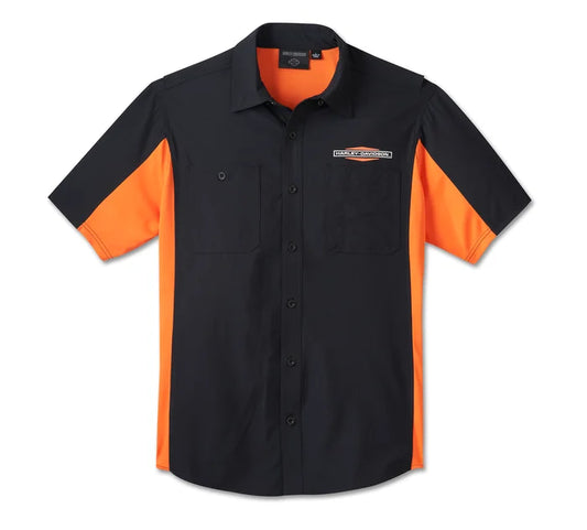 Men's H-D TECH Milwaukee Short Sleeve Shirt - Colorblock - Harley Black & Harley Orange - Harley Davidson