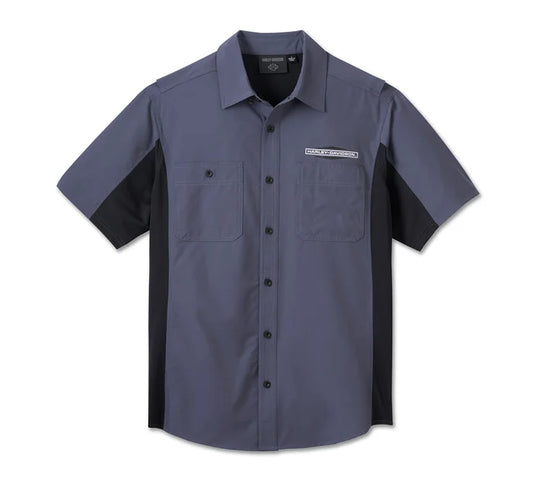 Men's H-D TECH Milwaukee Short Sleeve Shirt - Colorblock - Harley Black & Ombre Blue - Harley Davidson