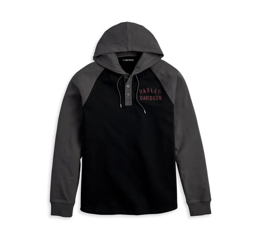 Men's Staple Hooded Raglan Henley (Black) | Harley-Davidson