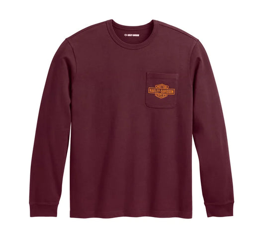 Men's Bar & Shield Pocket Long Sleeve Tee (Dark Red) | Harley-Davidson