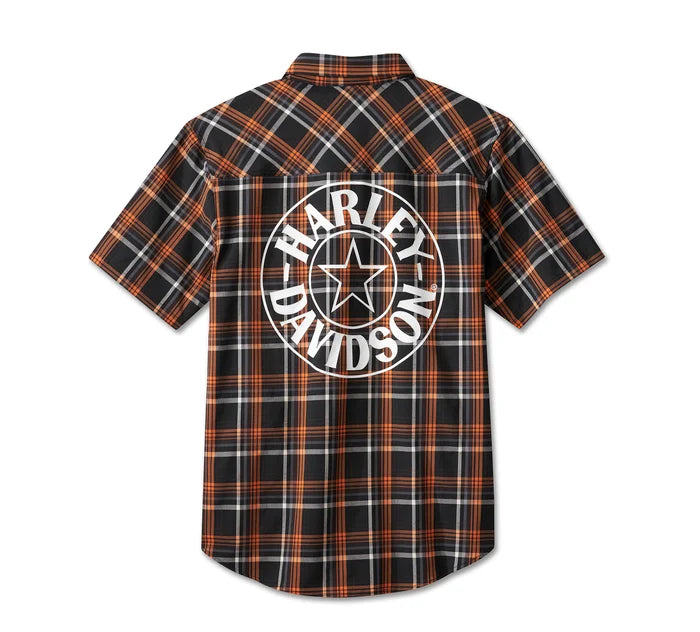 Men's Spirit of Freedom Performance Short Sleeve Shirt - Orange Plaid - Harley Davidson