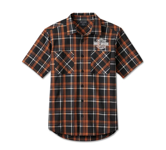 Men's Spirit of Freedom Performance Short Sleeve Shirt - Orange Plaid - Harley Davidson