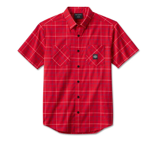 Men's Bar & Shield Short Sleeve Shirt - Red Plaid | Harley-Davidson