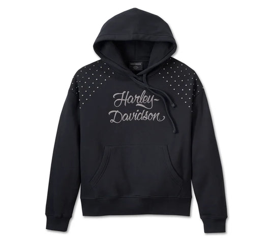 Women's Studded Out Pull Over Hoodie - Harley Black - Harley Davidson