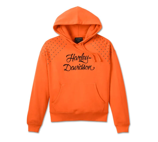 Women's Studded Out Pull Over Hoodie - Harley Orange - Harley Davidson