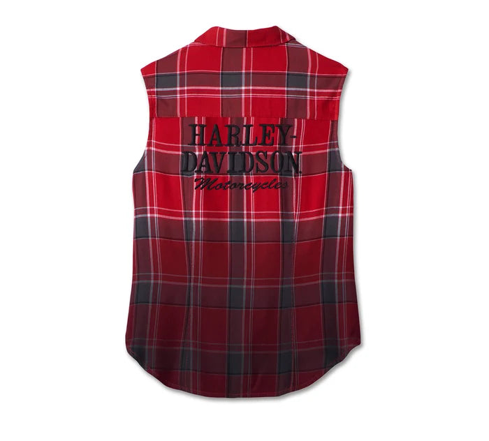 Women's Simmering Sleeveless Shirt- Bold Red Plaid | Harley-Davidson