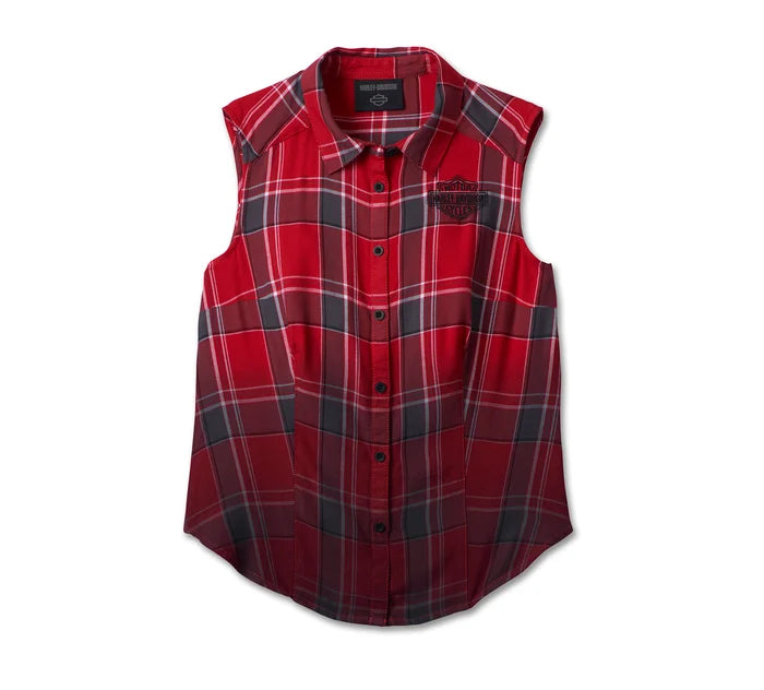 Women's Simmering Sleeveless Shirt- Bold Red Plaid | Harley-Davidson