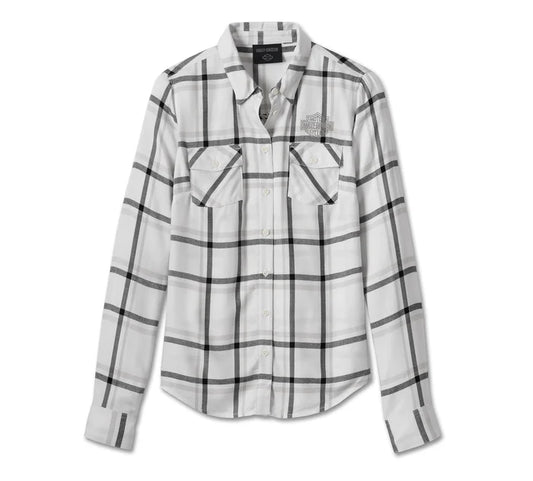 Women's Sunrise Button Down Shirt - YD Plaid - Bright White - Harley Davidson