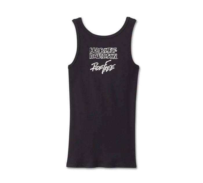 Willie G Winged Wheel Stretch Rib Tank - True Black - Harley Davidson