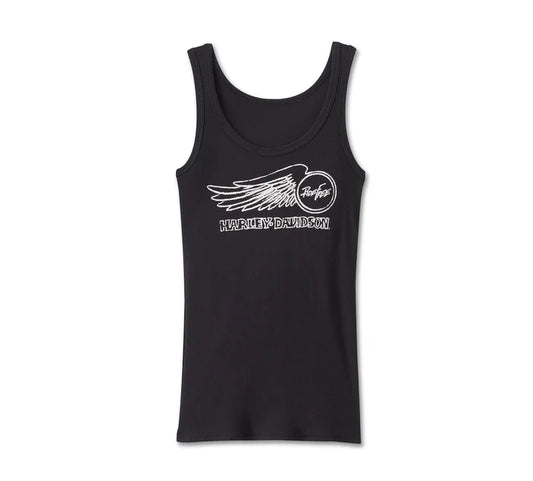 Willie G Winged Wheel Stretch Rib Tank - True Black - Harley Davidson