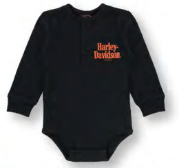 Infant Boys Harley Script Long Sleeve Henley Creeper - Black | Harley-Davidson