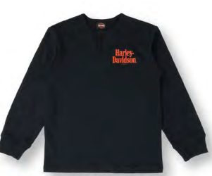 Boys' Orange Script Long Sleeve Henley Tee - Black | Harley-Davidson