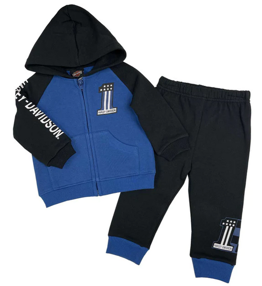 Boys' 2-Piece Fleece Hooded Jog Set (Blue & Black) | Harley-Davidson