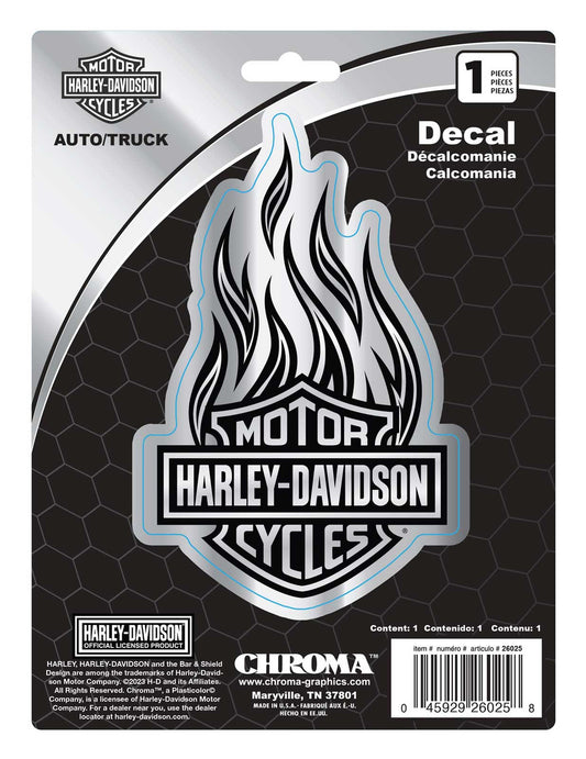 Chrome Bar & Shield Logo Flames Decal | Harley-Davidson