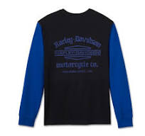 Men's Old English Stacked Bar & Shield Henley - Colorblock - Harley Black & Ombre Blue - Harley Davidson