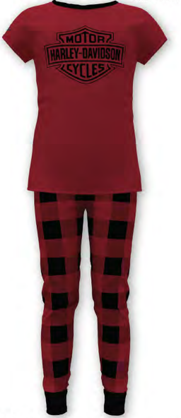 Girls' 2-Piece Bar & Shield Tight Fit Plaid Pajamas Set - red plaid | Harley-Davidson