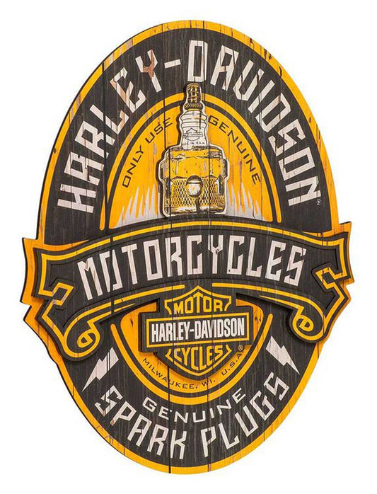 Distressed Spark Plug Oval Wooden Pub Sign | Harley-Davidson