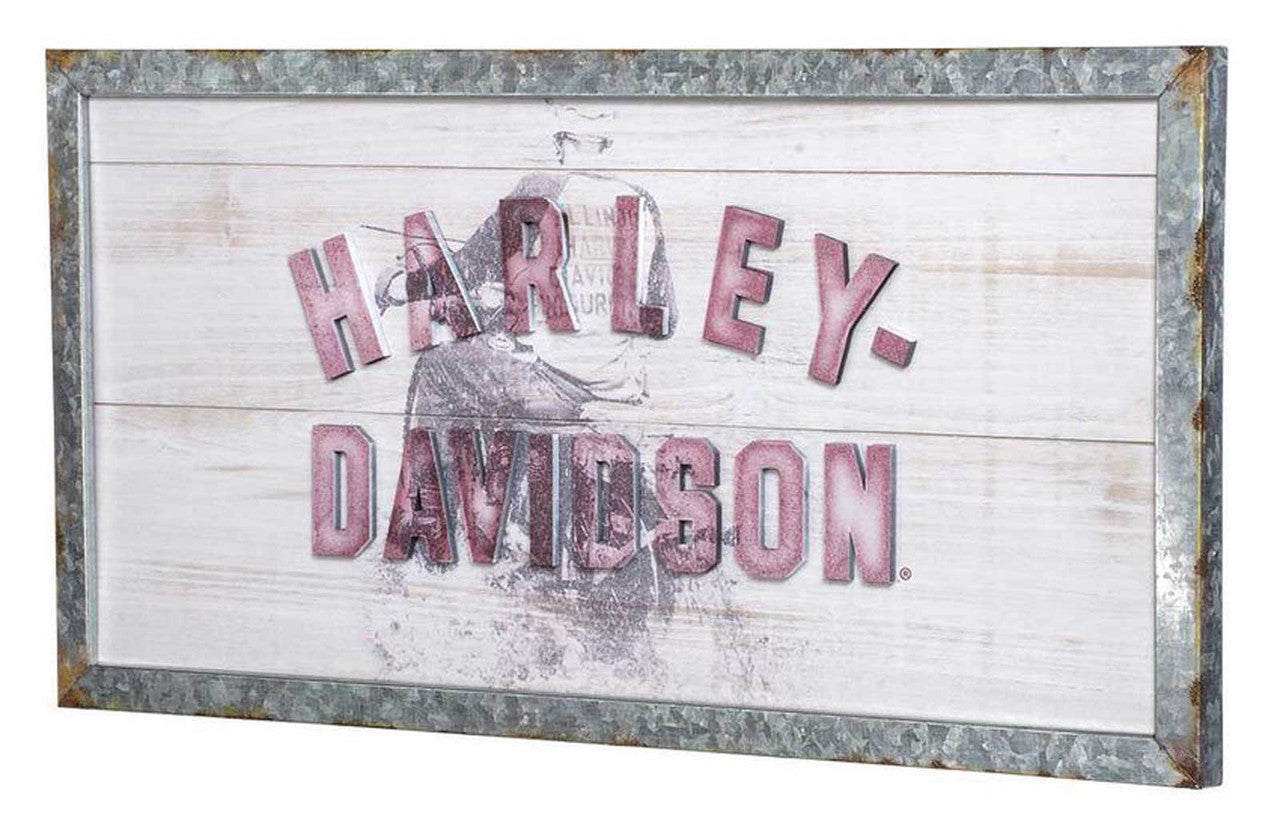 Rider Solid Wooden Rectangle Pub Sign w/ Galvanized Metal Frame | Harley-Davidson