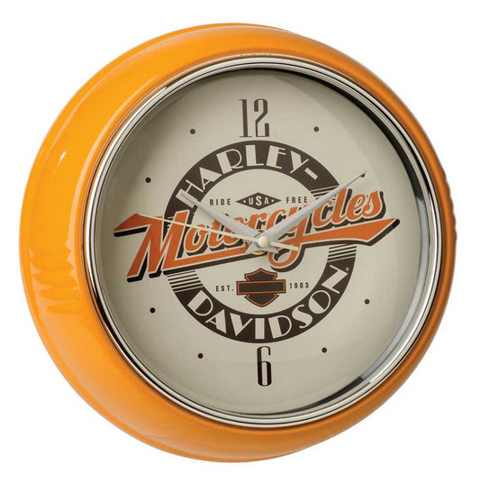 Ride Free Retro Metal Diner Clock - Orange Housing | Harley-Davidson