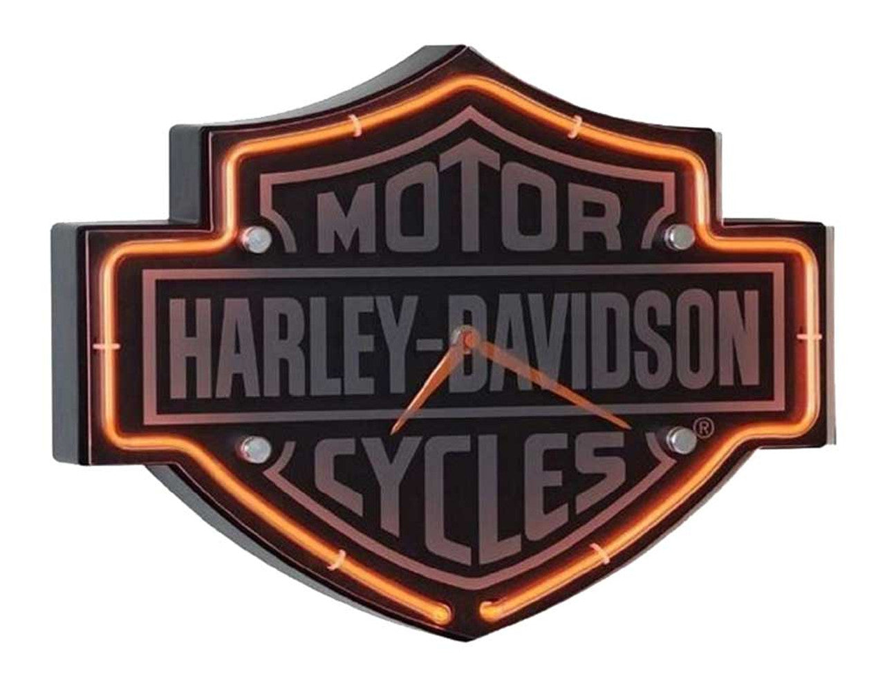 Etched Bar & Shield Shaped Neon Clock, Orange Neon | Harley-Davidson