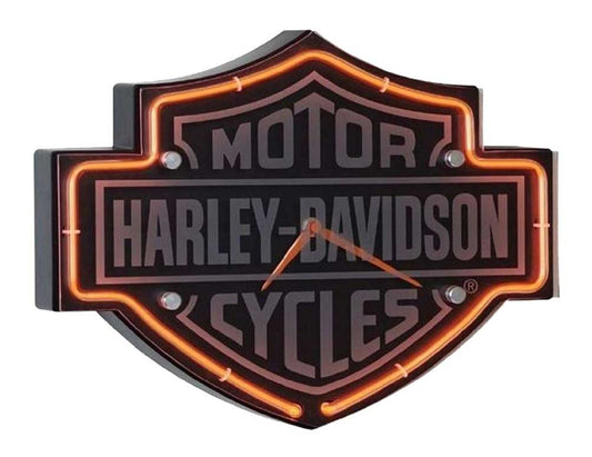 Etched Bar & Shield Shaped Neon Clock, Orange Neon | Harley-Davidson