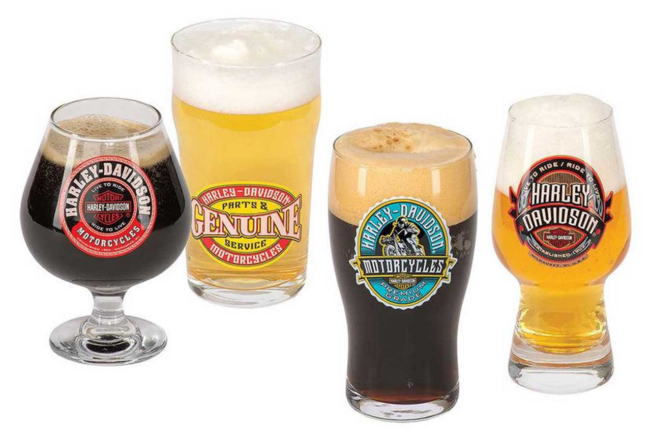 Label Craft Beer Glasses Set, Unique H-D Graphics - Set of 4 | Harley-Davidson