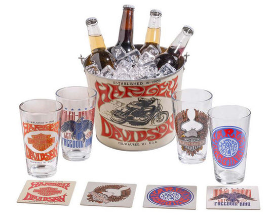 1970s Throwback Psychedelic Party Bucket, 4 Glasses, 8 Coasters | Harley-Davidson