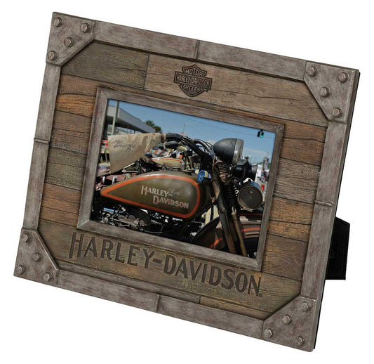 Industrial Faux Metal & Wood Picture Frame- Holds 4 x 6 Photo | Harley-Davidson