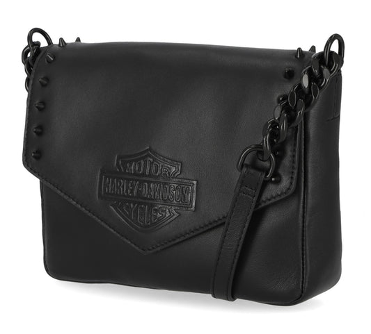 Women's Bar & Shield Cone Stud Flap Crossbody Purse - Black | Harley-Davidson