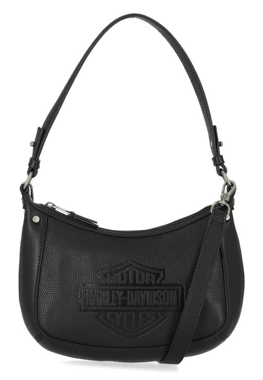 Women's Flat Studded Bar & Shield Leather Hobo Bag - Black | Harley-Davidson