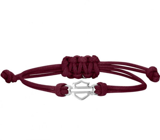 Women’s Outline Bar & Shield Wax Cord Bracelet – Burgundy | Harley-Davidson