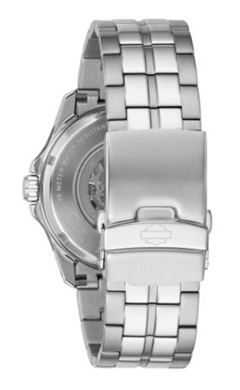 Men's Willie G Skull Self-Winding Stainless Steel Watch | Harley-Davidson Back view