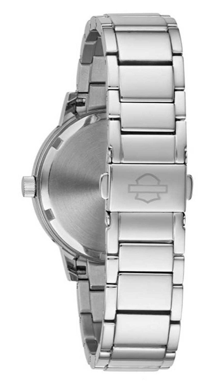 Women's Bar & Shield Flames Stainless Steel Watch | Harley-Davidson Back View