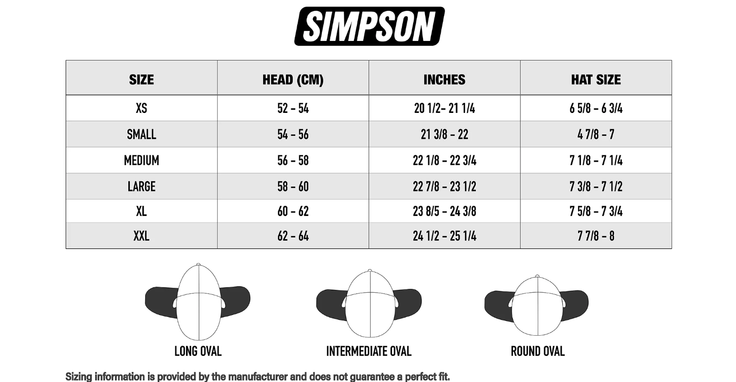 Simpson helmet hot sale size chart