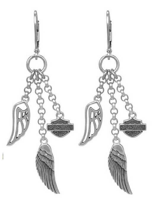 Women's Silver Earrings, Bar & Shield Multi Wing Dangles | Harley-Davidson