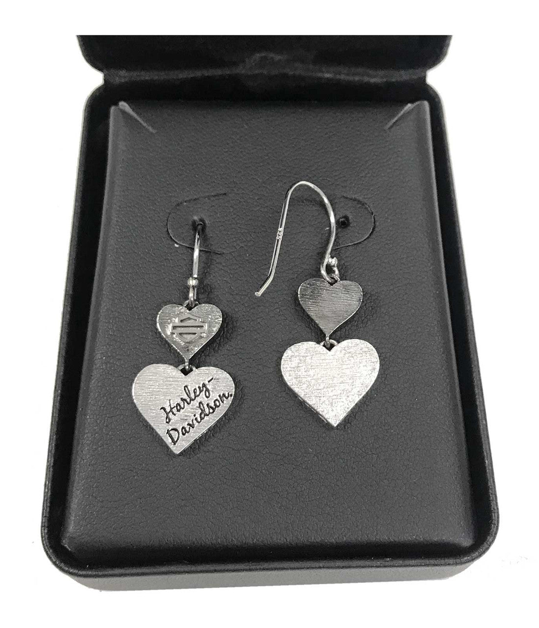 Women's Black & Silver Double Heart B&S Drop Earrings | Harley-Davidson